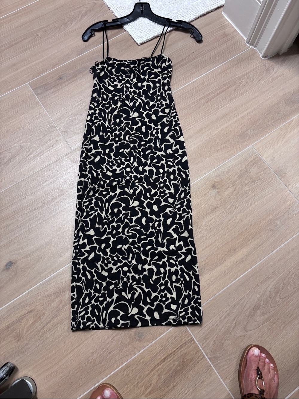 Zara Black and Cream Floral Slip Midi Dress